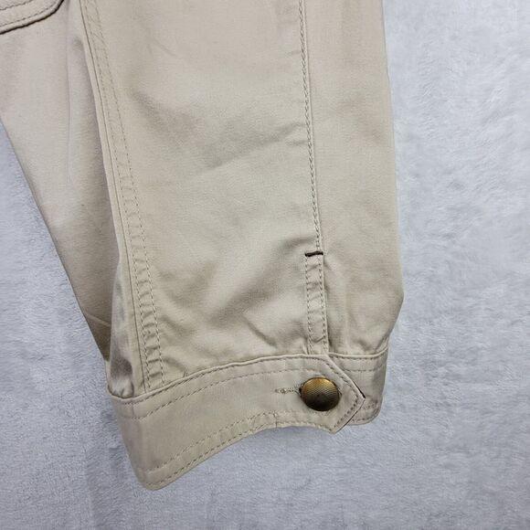 Cache Khaki Cargo Capri Brown Bohemian Scarf Belt Sz 8 Gold Button Decor Hippie - Picture 16 of 16